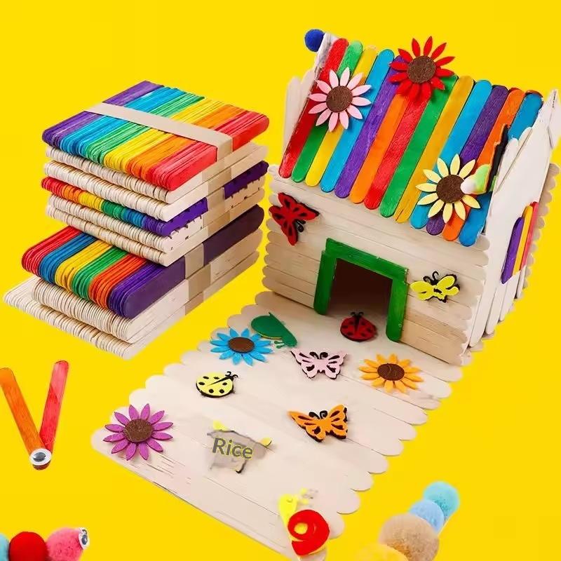 100Pcs Wooden Chip Natural Handicraft Material Ice Cream Sticks For Children'S Diy Handmade Wood Strip Party Creative Supplies