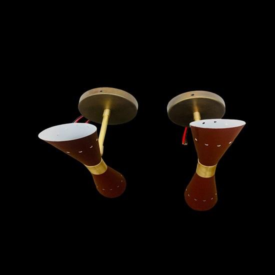 1950er Jahre Mid Century Messing Italienische Diabolo Braun Wandleuchte Leuchte 2 Glühbirnen Paar Wandleuchte Lampe