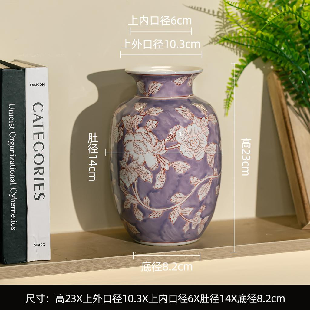 Chinese Blue and White Porcelain Ceramic Vase Colored Handmade Rose Ceramic Jar Flower Vase Flowerpot Home Decoration