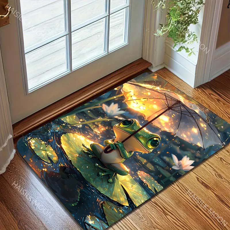Multiple Sizes Frog with Umbrella On Lily Pad Print Carpet Rug for Living Room Bedroom Sofa Doormat Home Decor Non-slip Mat
