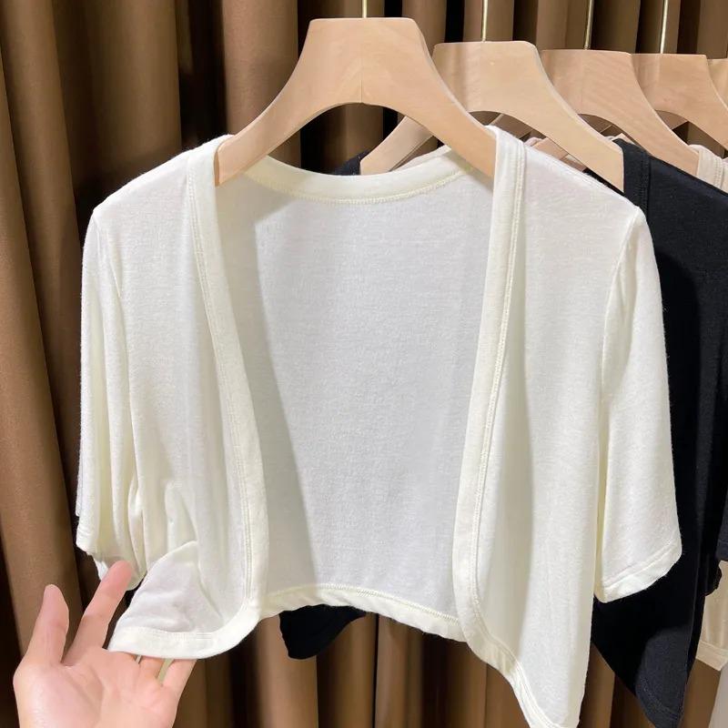 Women's Short Sleeve Open Front Cropped Cardigan Shrug