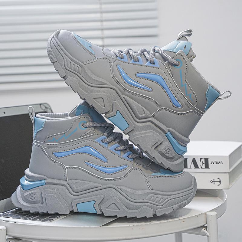 Men's Shoes Autumn Breathable Youth Casual Running High-top Sports Shoes Thick-soled Heightening Versatile Little White Dad Trendy Shoes