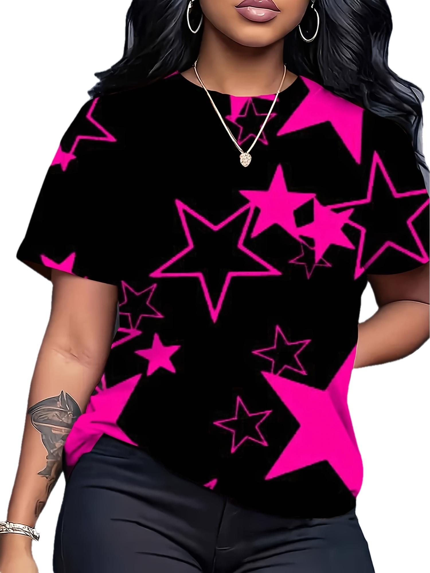 

Women s Oversized T-Shirt - Soft Breathable Short Sleeve Round Neck Top with Colorful Letter ; Geometric Star Print. Drop Shoulder Relaxed Fit Casual M дубильная кора