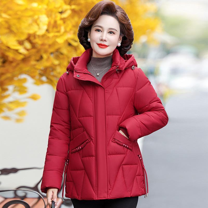 Short Middle-aged and Elderly Eiderdown Cotton-padded Jacket Female Winter Little Mother with Cotton-padded Jacket Loose Padded Short Coat.