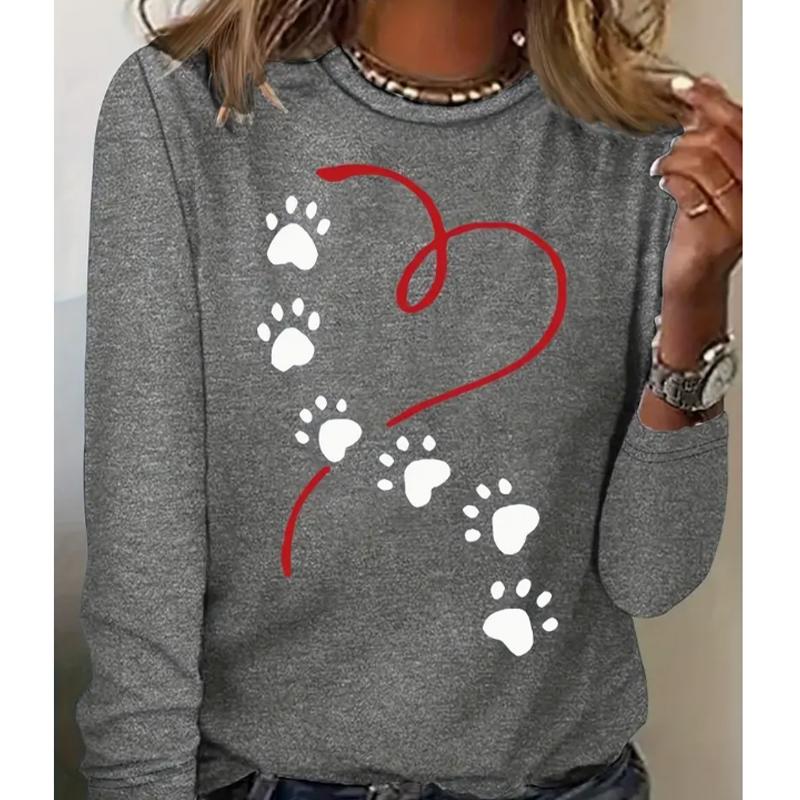 

2025 Осінь та Зима Новий Жіночий Повсякденний Топ з Круглим Вирізом та Довгим Рукавом з 3D Мультяшним Принтом L сірий