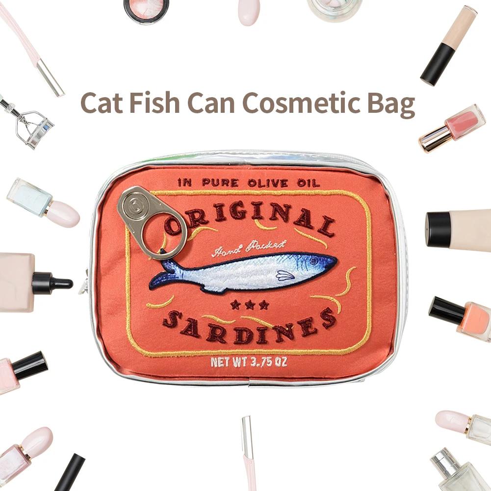 Canned Sardines Style Bath Travel Cosmetic Bag Cute Toiletry Bag Fashion Handbags Makeup Pouch Case Beauty Bag for Weekend Vacat