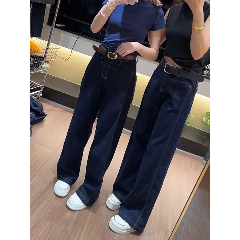 2025 Autumn Plus Size High Waist Straight Leg Wide-Leg Jeans - Slimming, Floor-Length Fit
