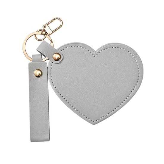 Love Heart Shape Makeup Mirror Waterproof Faux Leather Vanity Mirror Keychain Portable Travel Women Handheld Cosmetic Mirror Bag Pendant