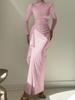 Robe Automne Nouveau Style Design Mode Couleur Unie Col Rond Ourlet Asymétrique Coupe Ajustée