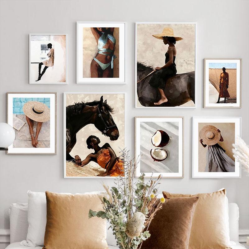

Fashion Black Girl Cap Horse Wall Art Canvas Painting Model Magazine Poster And Prints Hotel Bar Wall Pictures Living Room Decor 21cm×30cm NoFrame