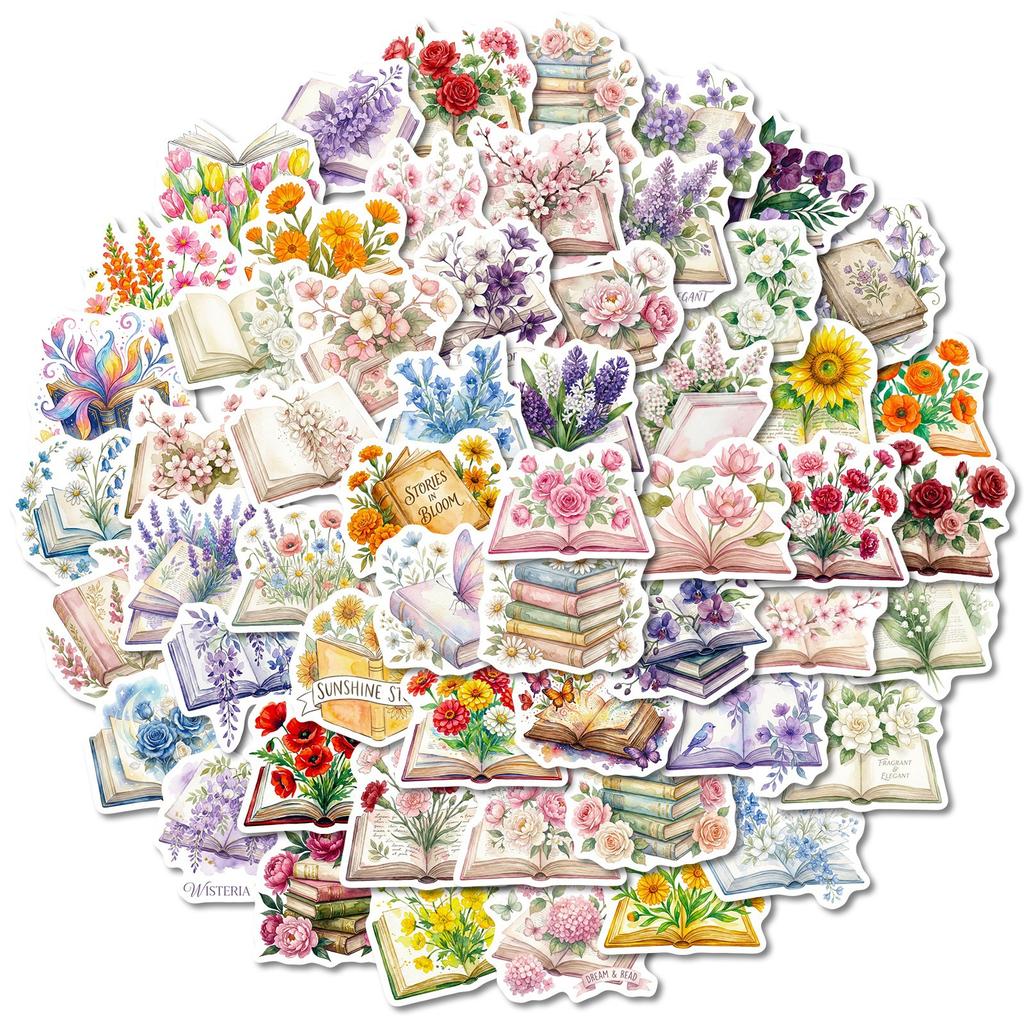 56 Books Books Floral Graffiti Stickers Car Trunk Scooter Decorative Stickers Waterproof
