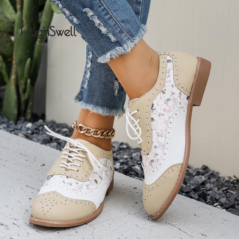 Mode Lila Farbe Gemischt Brogue Schuhe Frau Schnürschuhe Oxford Kleid Flach Zapatos Damen Blumenmuster Britische Derby Schuhe