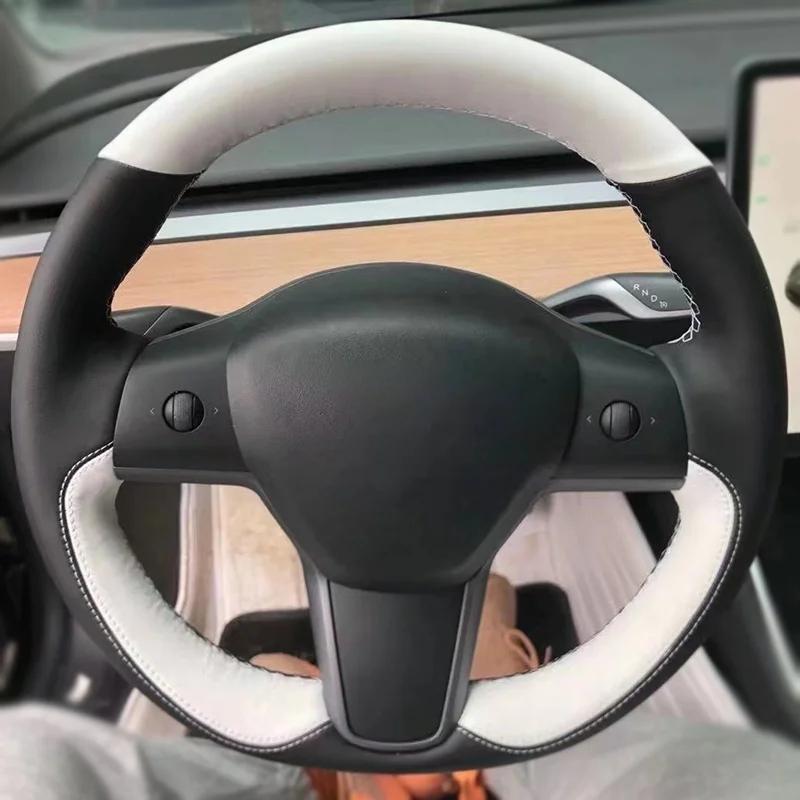 Benutzerdefinierte DIY Auto Lenkradbezug Kohlefaser Wildleder Leder Für Tesla Model 3 2017 2018 2019 2020 Auto Innenzubehör