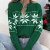 Weihnachts Damenpullover Herbst Winter Lässig Kontrastfarbe Schneeflockenmuster Gestrickte Oberteile Rundhalsausschnitt Langärmliger Pullover