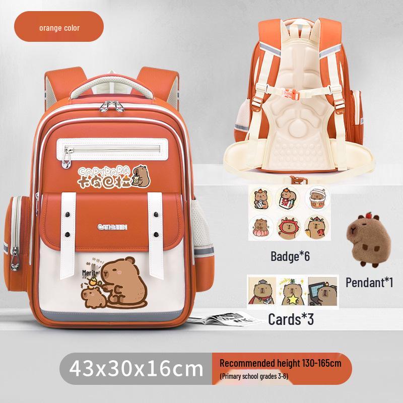 Capybara Oxford Spine-Support Backpack for Grades 1-6: Boys & Girls School Bag