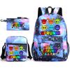 Sprunki Student Starry Sky School Bag Three-piece Rhythm Box Teen Backpack Men's and Women's Casual L