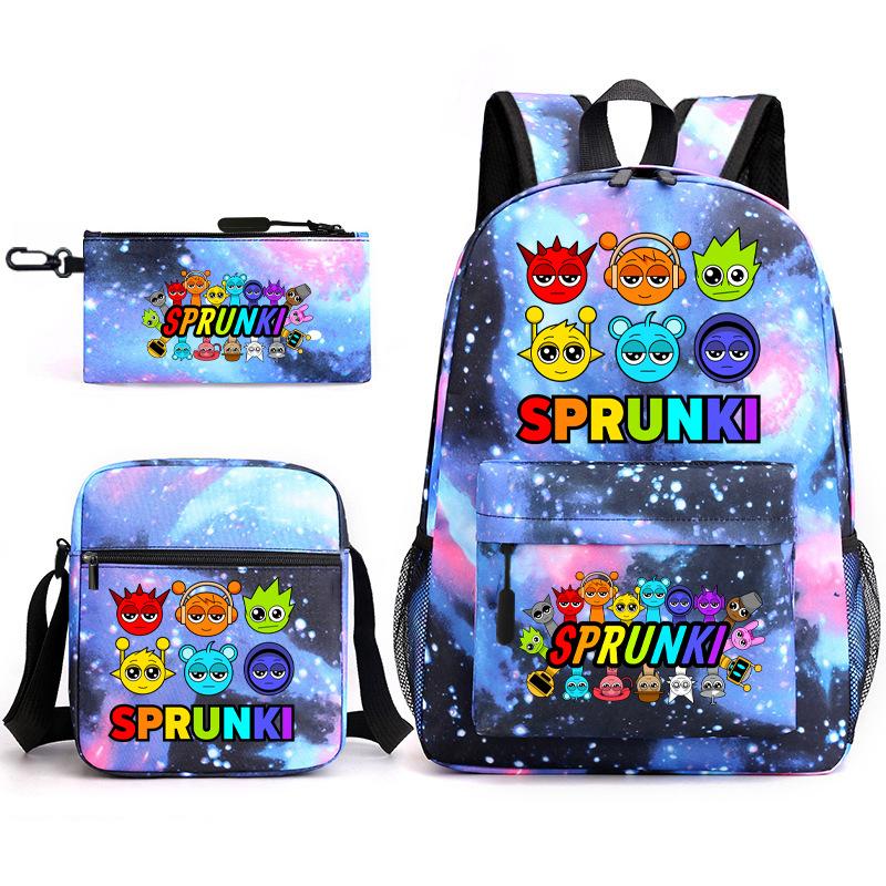 Sprunki Student Starry Sky School Bag Three-piece Rhythm Box Teen Backpack Men's and Women's Casual L