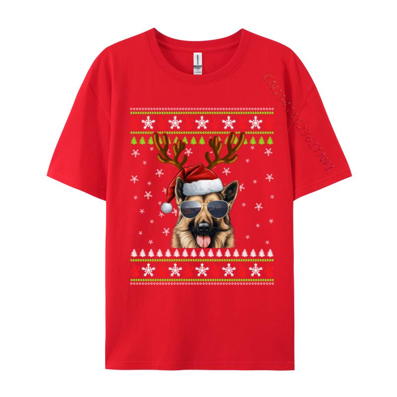 Gerunisex Shepherd Christmas Reindeer Ugly Sweater Xmas Tshirts Vintage T Shirts Faddish Adult Tops Tees