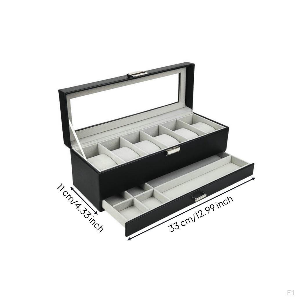 Watch Box with Drawer DoubleLayer Display Case Dustproof Storage for Collectors, Men, Dresser,