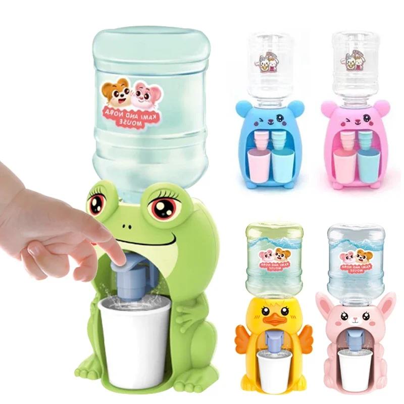 Non-Toxic Mini Children Dual Water Dispenser Toy With Cute Pink Blue Cold/Warm Water Juice Milk Drinking Fountain Simulation Kitchen Toys