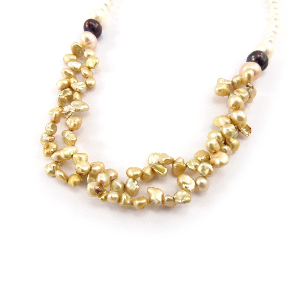 Les Trésors De Lily [K1002] - Collier 'Beauté BIWA' beige doré ivoire