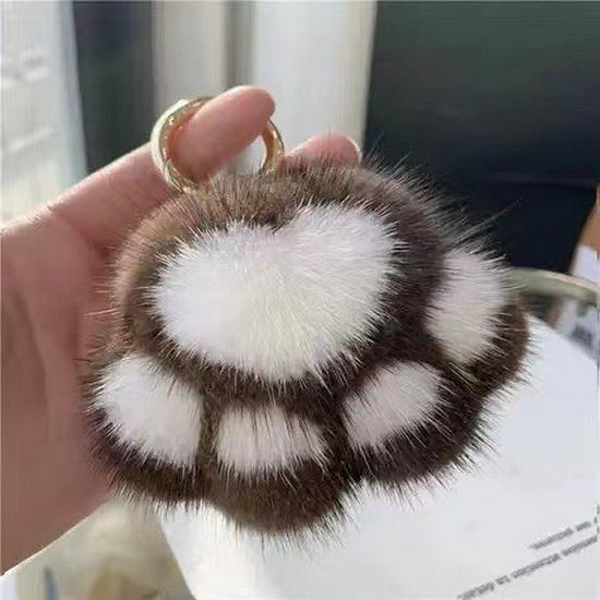 Cartoon Rabbit Fur Cat Paw Keychain Plush Ball Backpack Ornament