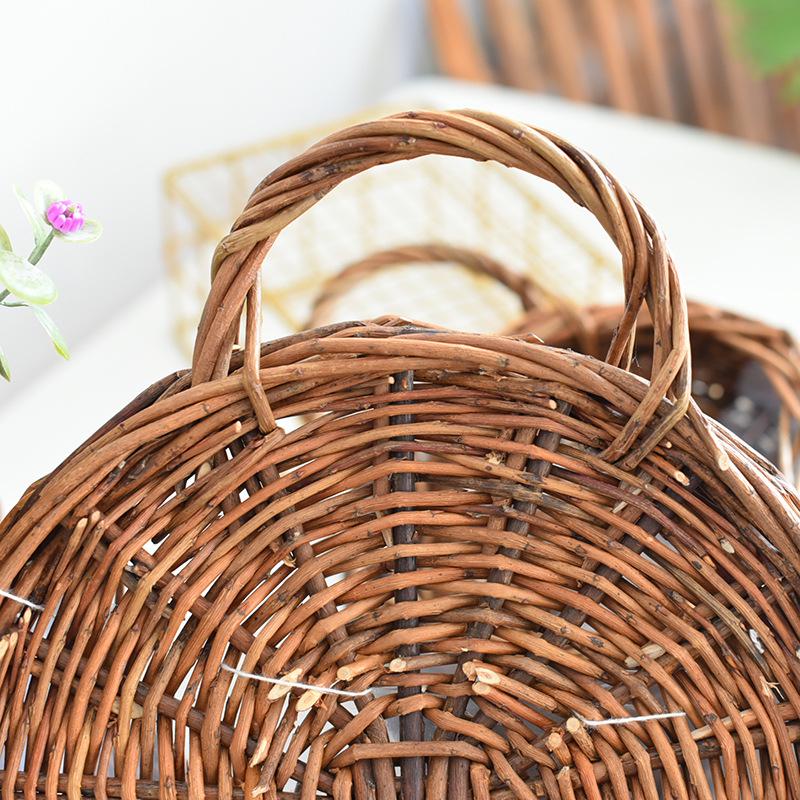 Handmade Rattan and Willow Hanging Basket for Flowers - Blue Pastoral Woven Wall Decor