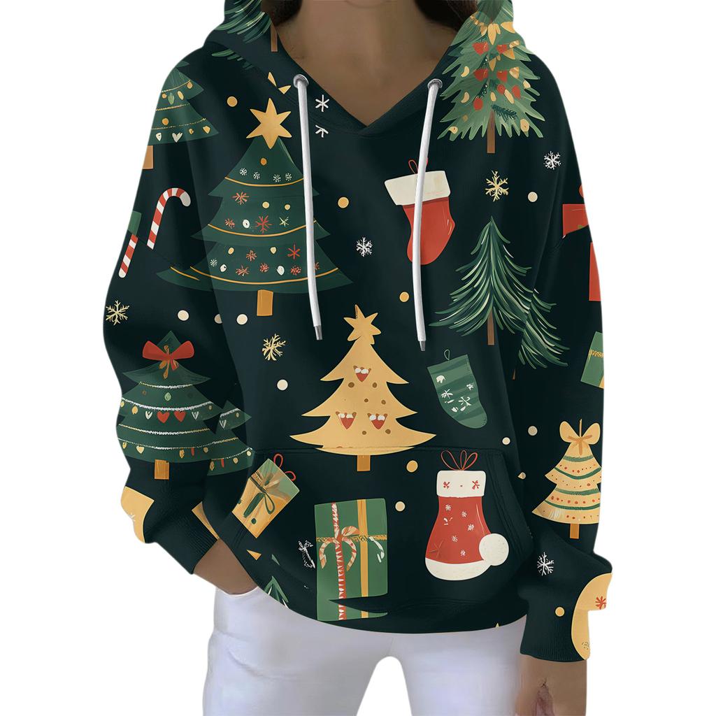 Women's Fashion Casual Hooded Loose Printed Long Sleeve Sweatshirt