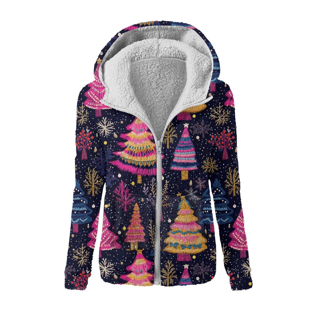 Dámská módní mikina s volným plyšovým zipem s kapucí a potiskem