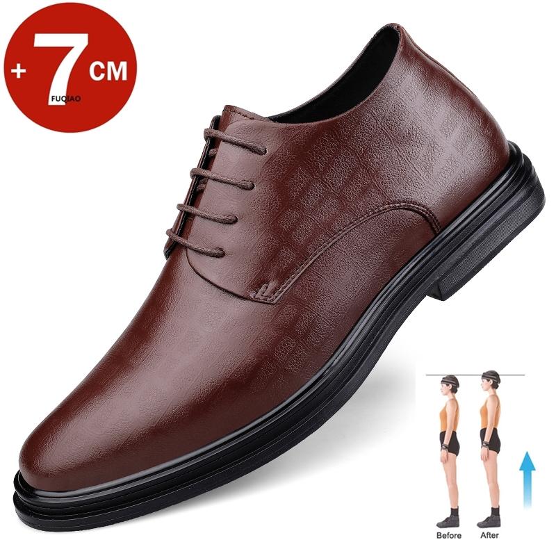 Men Dress Shoes Elevator Shoes Platform Breathable Casual Business Luxury Genuine Leather Soft Heightening Shoes 7CM Taller Male