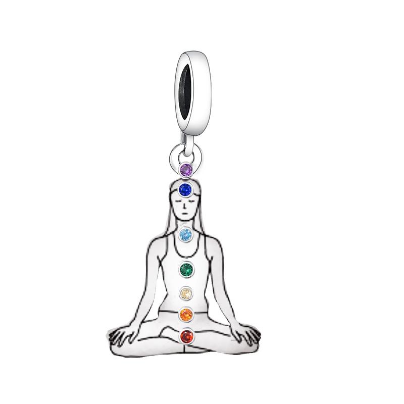 FC Jewelry Fit Original Pan Charm Bracelet 925 Silver Lotus Yoga Girl Chakra Healing Balance Bead For Making Daughter Berloque