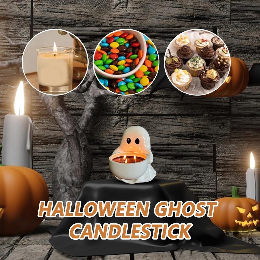 2025New Halloween Ghost Candle Holder Ceramic Candlestick Holder Spooky Decoration Gothic Tabletop Centerpiece for Party Bedroom