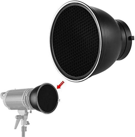 SOONPHO Standard Reflector Set with and Includes 3 Honeycomb White Soft Glass Diffuser Lamp Shade and Bowens Mount Strobe 7-inch (18cm) 20°, 40°, 60°