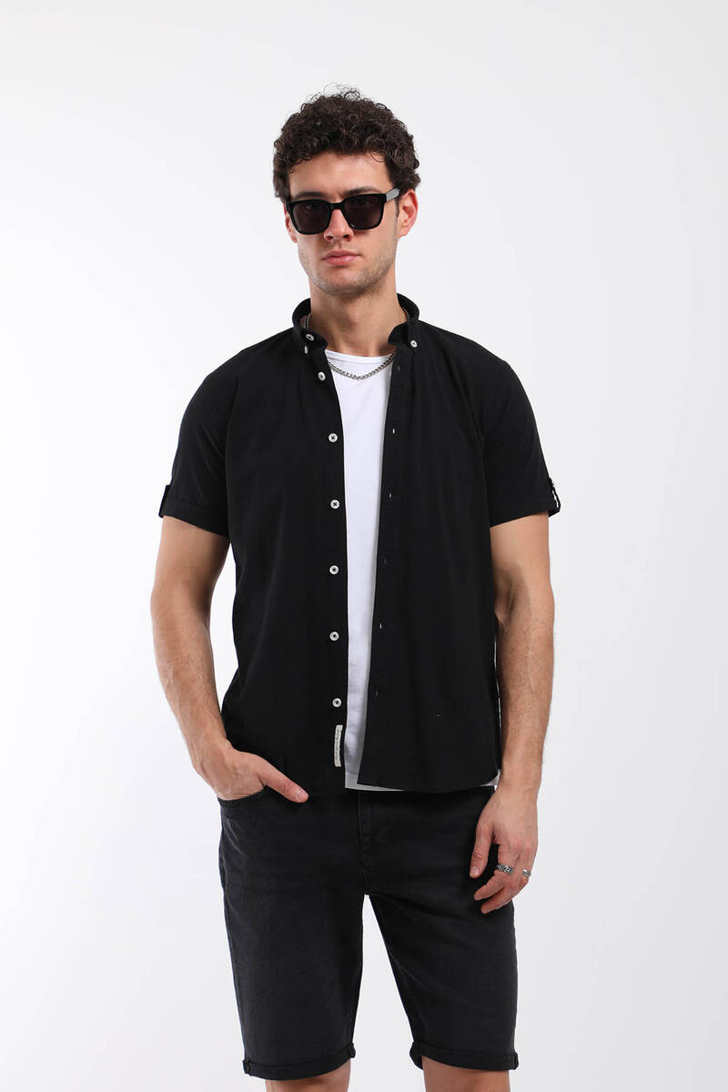

Мужская прямая рубашка с коротким рукавом, черная XXL чёрный
