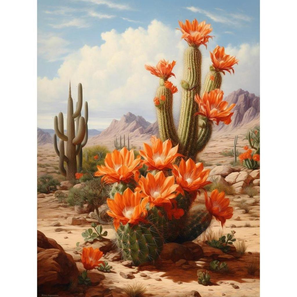 5D DIY Full Round Drill Diamond Painting Desert Cactus Flowers Home Decor