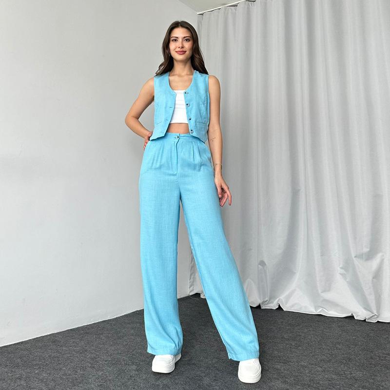 Spot 2024 summer European and American suit women s sleeveless vest short trousers women s casual fashion two-piece set summer S