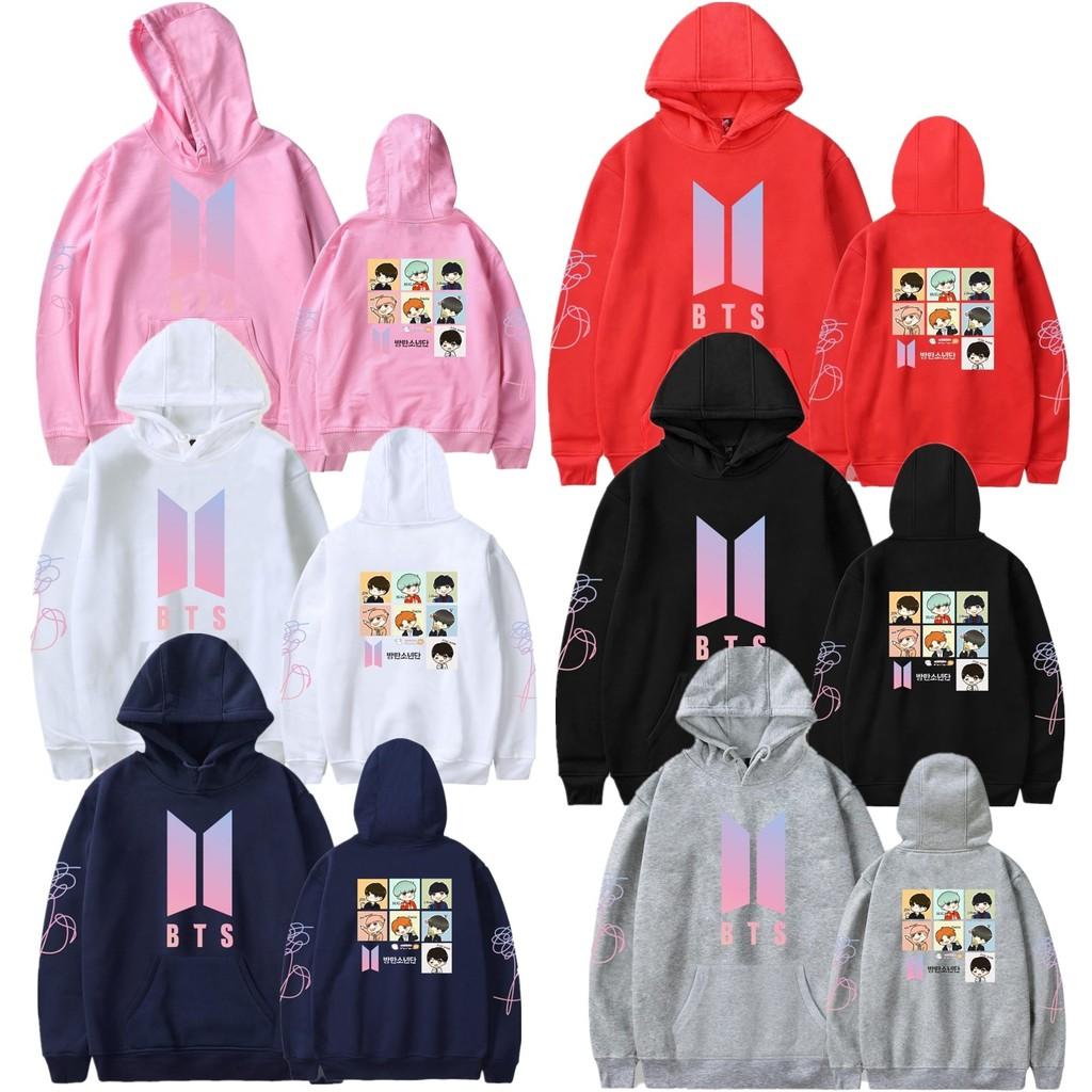 Bts Huvtröja Med Broderad Grafik Bomullsfleece För Ungdomar Vardagskläder