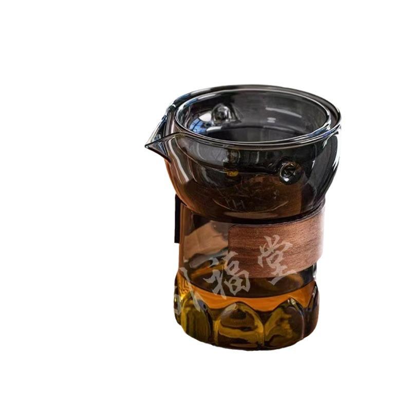 Little Green Mandarin Glass Tea Set with Wooden Ring Heat Insulation Tea Divider and Fairness Cup