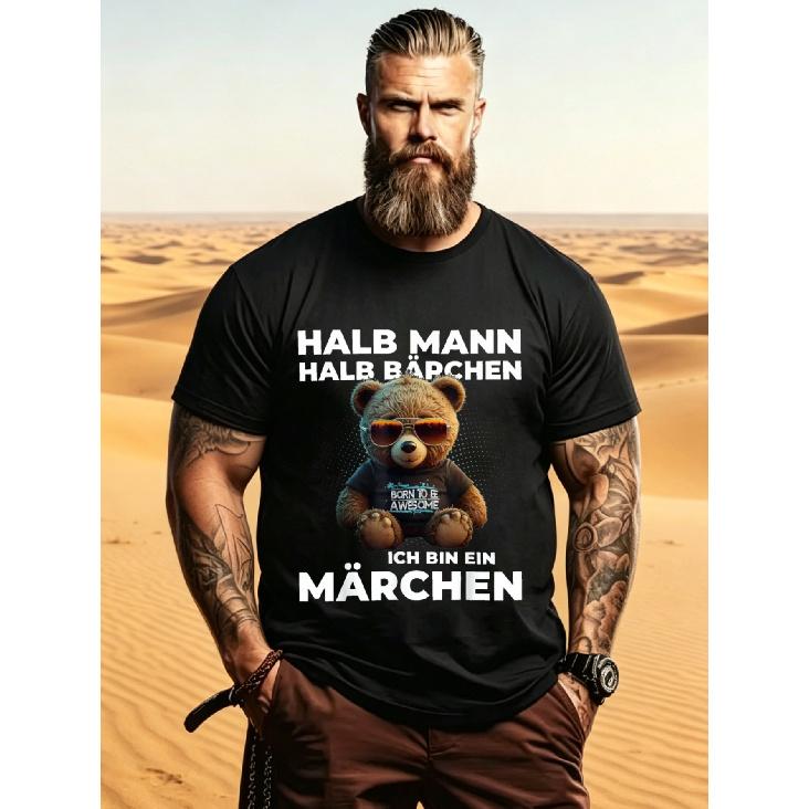 Men s short sleeve t-shirt with cool bear graphic print, crew neck, soft cotton feel, relaxed fit for casual daily wear S чёрный