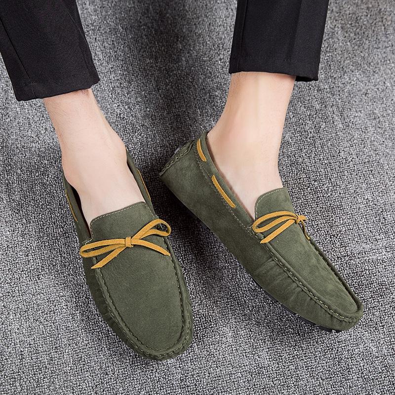 Damen Komfort Flats Casual Slip on Herren Mokassins Loafer Fahrschuhe Unisex Übergröße Wildlederschuhe Grün