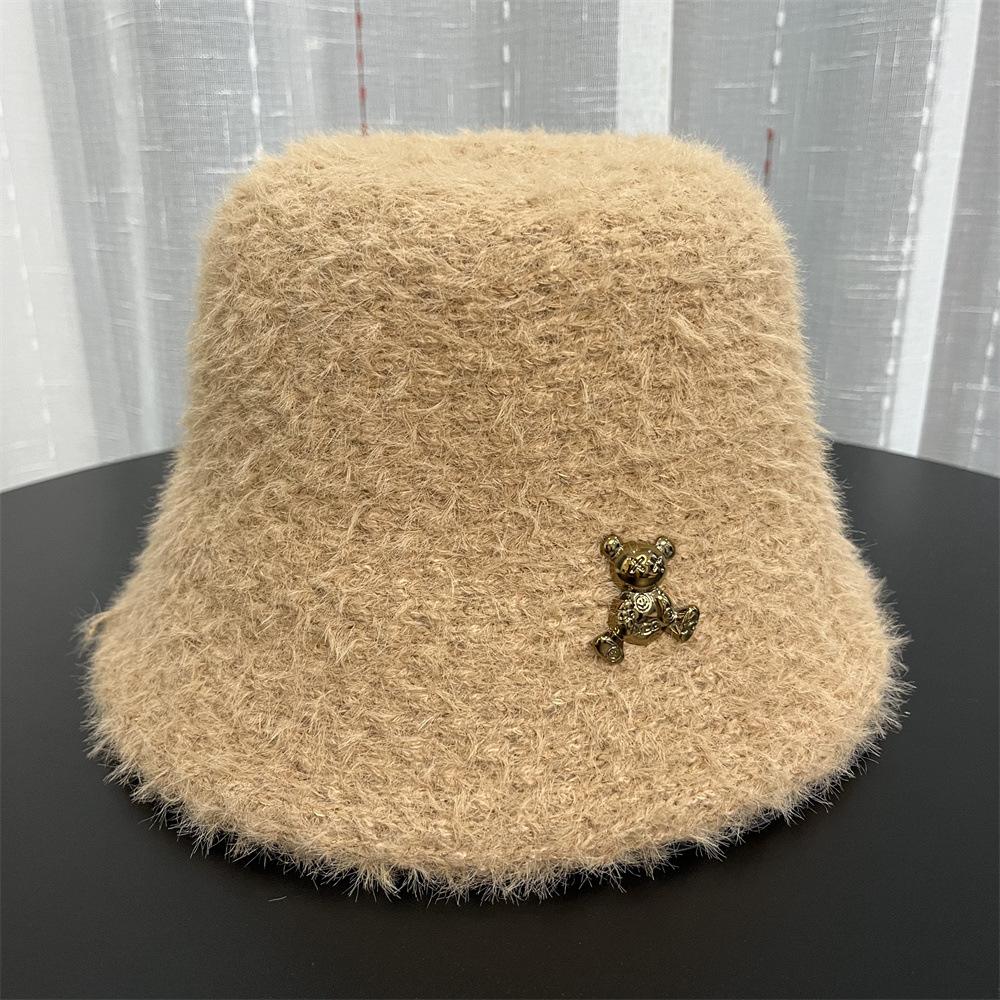 Bucket hat plush hat female winter cute bear rabbit fur bucket hat winter warm washbasin hat female