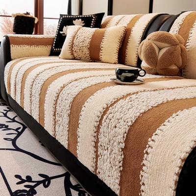 Lamb Wool Stripe Sofa Cushion Autumn Winter Non Slip Premium Plush Seat Mat Four Season Universal Soft Cover Hand Towel Cloth Home Dustproof Pad