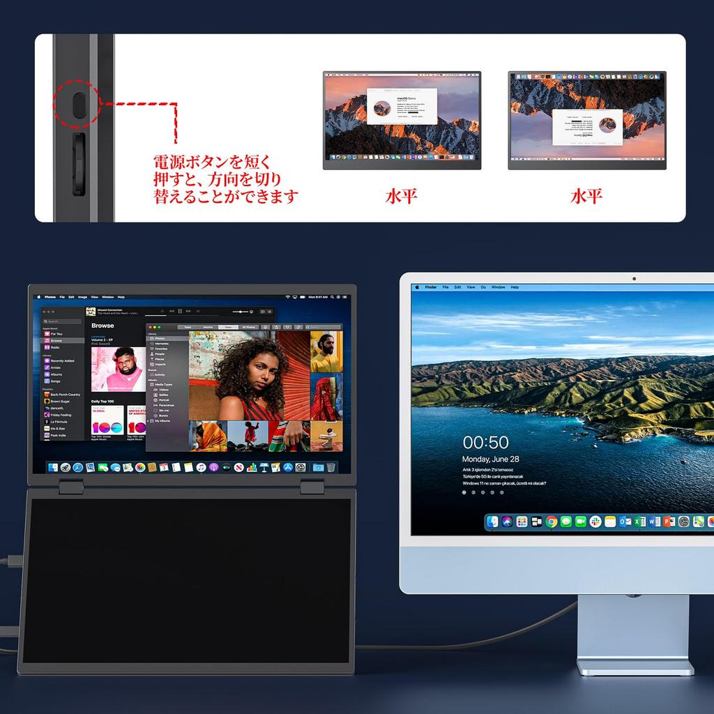 cocopar Dual Mobile FHD x with Delta E NTSC Wide Color Dual Screen Triple Freestanding VESA and Mini HDMI Portable Display Monitor, 15.6-inch (1920