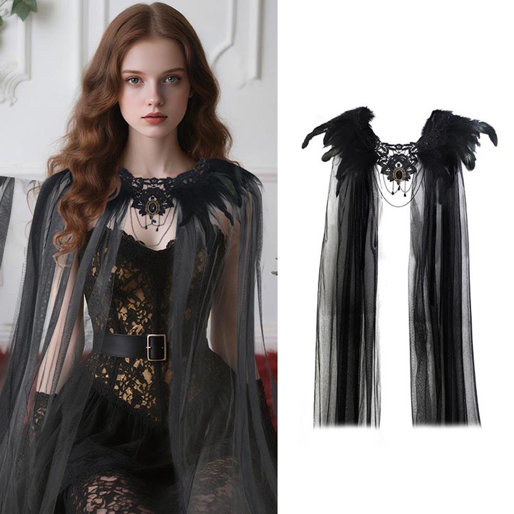 Gothic Veil Cape Tulle Black Tulle Cloak Cape Women Accessories Eye-Catching Halloween Cosplay Costume For Everyday Wear Cosplay