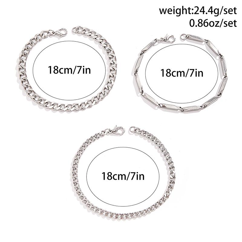 3Pcs/Set Stainless Steel Punk Cuban Chain Bracelet For Men Minimalist Silver Color Hip Hop Bracelet Party Jewelry Gifts