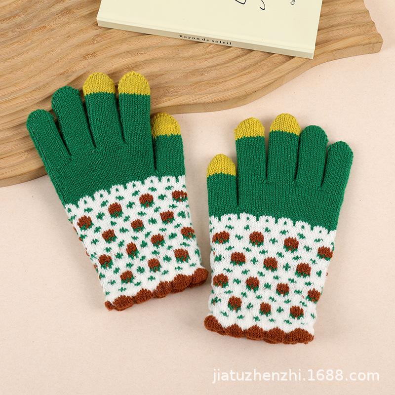 New Embroidered Gloves Female Cute Cartoon Smiley Face Bear Autumn and Winter Warm and Cold-proof Men's and Women's Needles