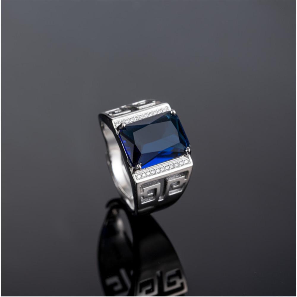 Wosikate Trendy Sapphire   Copper Wedding Jewelry Open Ring For Men Engagement Party Gift Business Ring