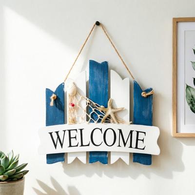 Coastal Welcome Door Sign Nautical Beach Theme Wooden Hanging Plaque with Rope Rustic Door Hanger for Front Door Patio Wall Decor
