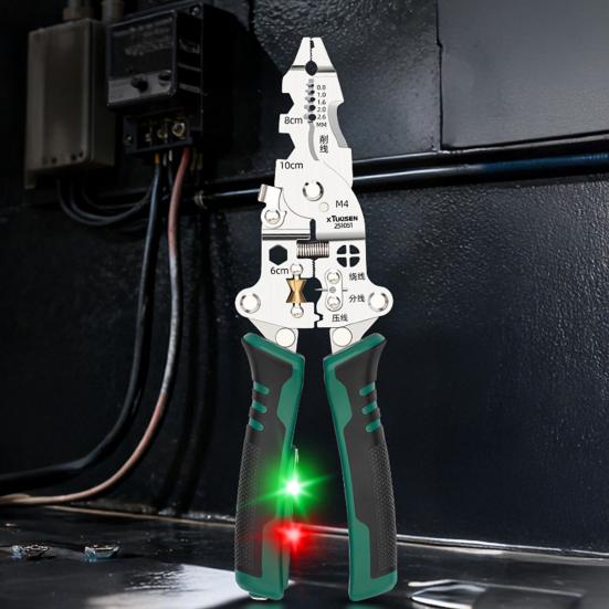 Multi-function Wire Stripper Electricity Tester Folding Wire Stripping Pliers Crimper Cutter Ergonomic Handle Portable