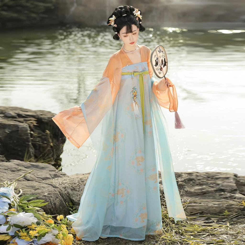 Chinese Original Tang Dynasty Hanfu, Elegant Flowy High Waist Ruqun Set for Women, Spring & Summer